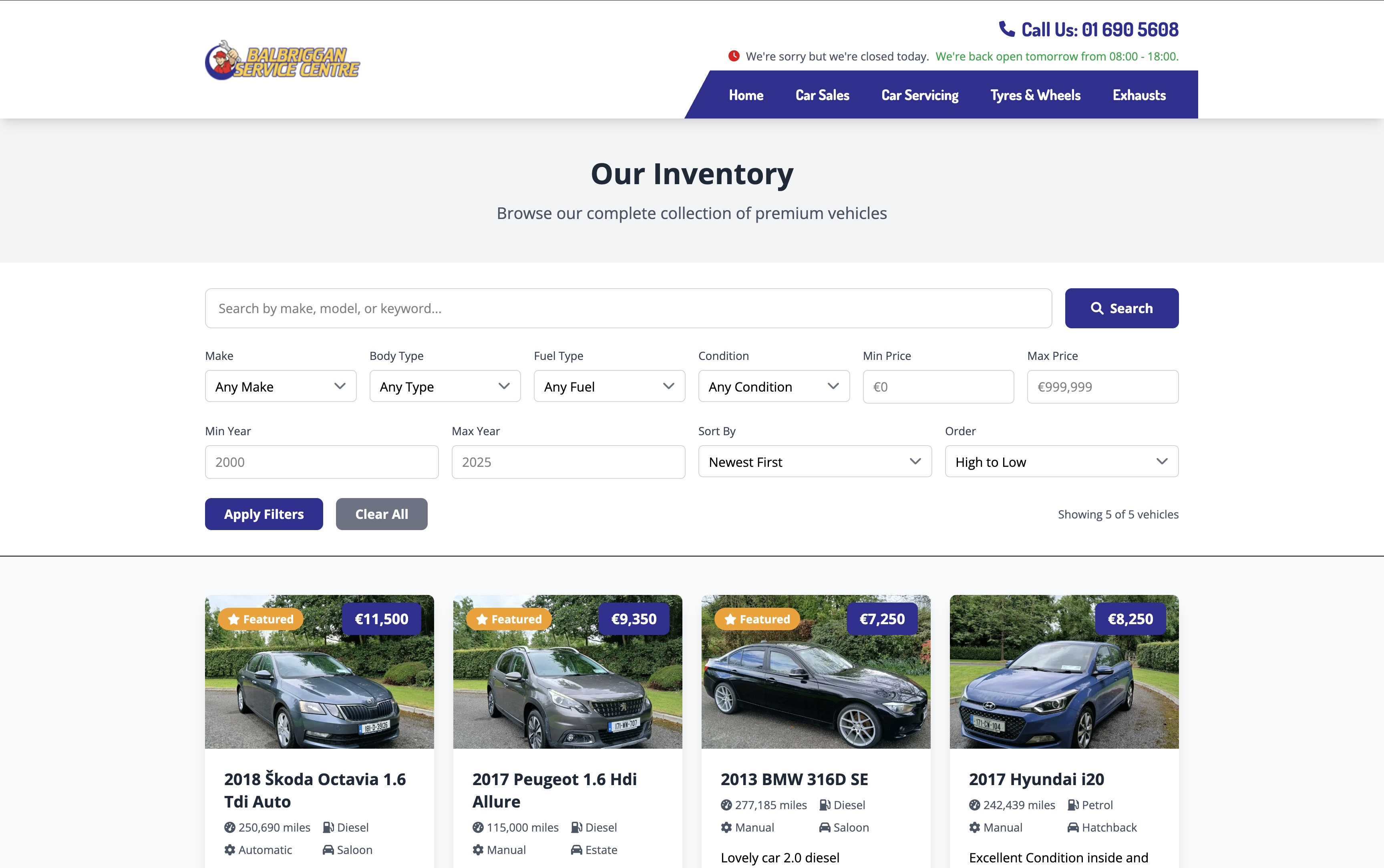 Balbriggan Service Centre Car Inventory Website